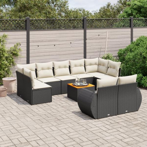 ARDEBO.de - 10-tlg. Garten-Sofagarnitur mit Kissen Schwarz Poly Rattan