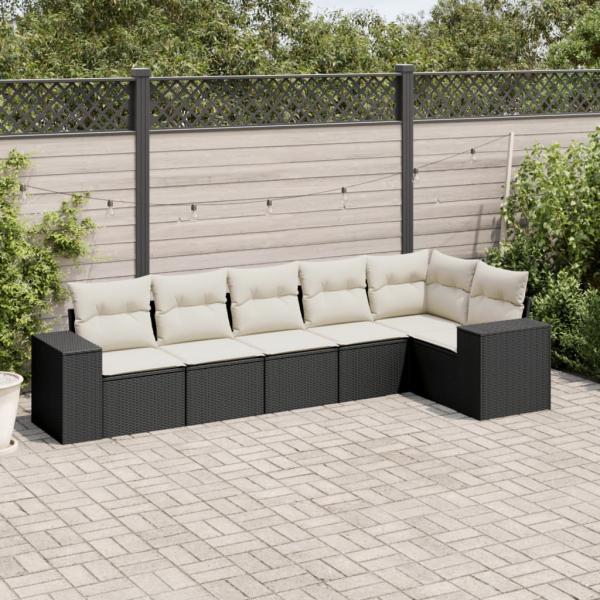 ARDEBO.de - 6-tlg. Garten-Sofagarnitur mit Kissen Schwarz Poly Rattan