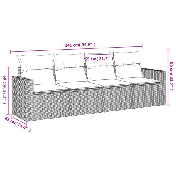 4-tlg. Garten-Sofagarnitur mit Kissen Braun Poly Rattan