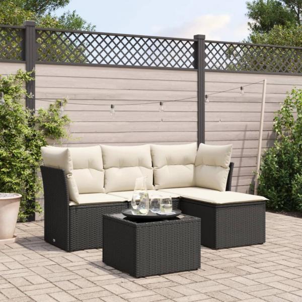 ARDEBO.de - 5-tlg. Garten-Sofagarnitur mit Kissen Schwarz Poly Rattan