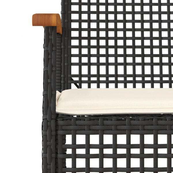 3-tlg. Bistro-Set mit Kissen Schwarz Poly Rattan Akazienholz