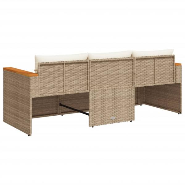 Gartensofa mit Kissen 3-Sitzer Beige Poly Rattan