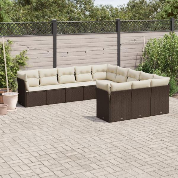 ARDEBO.de - 11-tlg. Garten-Sofagarnitur mit Kissen Braun Poly Rattan