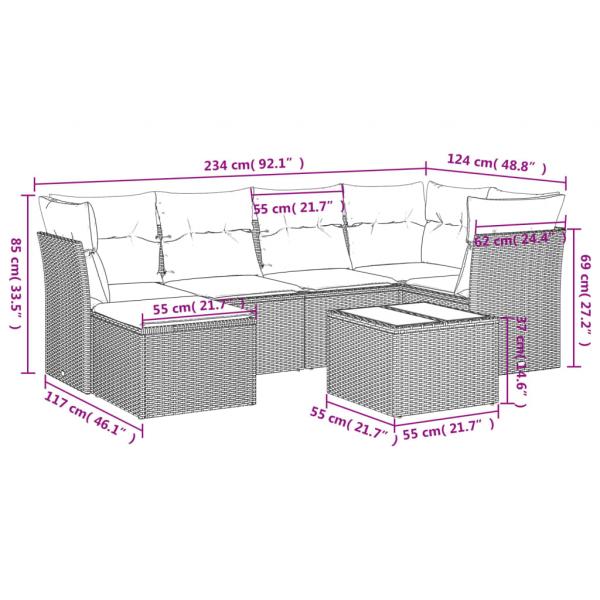 7-tlg. Garten-Sofagarnitur mit Kissen Schwarz Poly Rattan