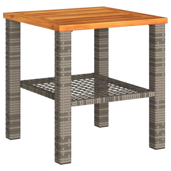 3-tlg. Bistro-Set mit Kissen Grau Poly Rattan Akazienholz