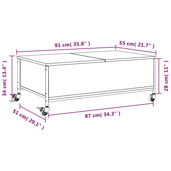 Couchtisch mit Rollen Sonoma-Eiche 91x55x34 cm Holzwerkstoff