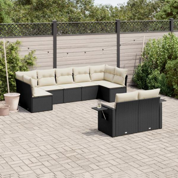 ARDEBO.de - 9-tlg. Garten-Sofagarnitur mit Kissen Schwarz Poly Rattan