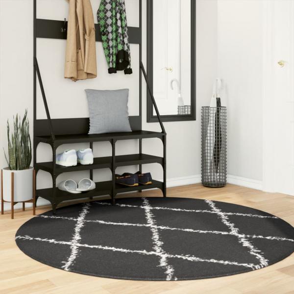 ARDEBO.de - Teppich Shaggy Hochflor Modern Schwarz und Creme Ø 160 cm