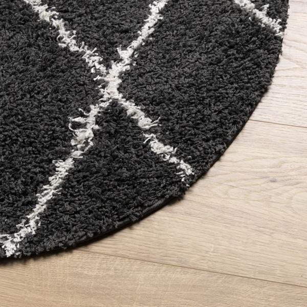 Teppich Shaggy Hochflor Modern Schwarz und Creme Ø 160 cm