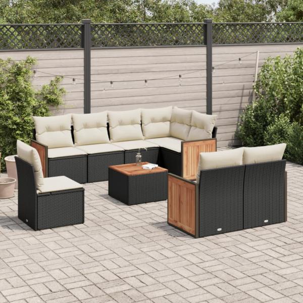 ARDEBO.de - 9-tlg. Garten-Sofagarnitur mit Kissen Schwarz Poly Rattan