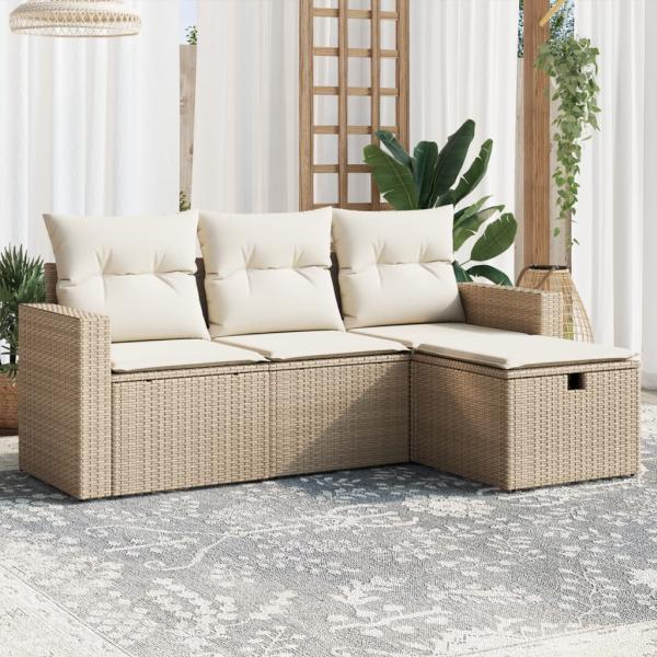 ARDEBO.de - 4-tlg. Garten-Sofagarnitur mit Kissen Beige Poly Rattan