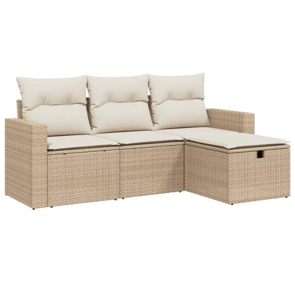 4-tlg. Garten-Sofagarnitur mit Kissen Beige Poly Rattan