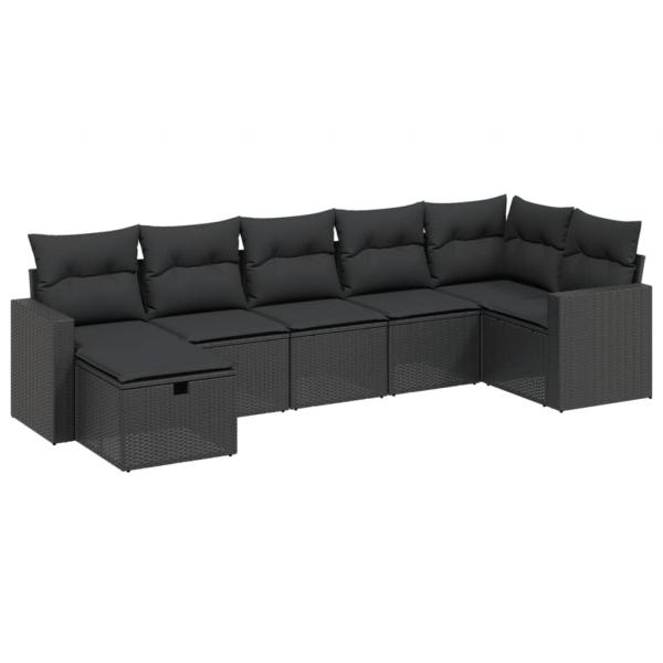 7-tlg. Garten-Sofagarnitur mit Kissen Schwarz Poly Rattan