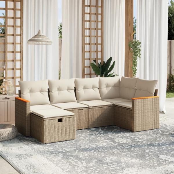 ARDEBO.de - 6-tlg. Garten-Sofagarnitur mit Kissen Beige Poly Rattan