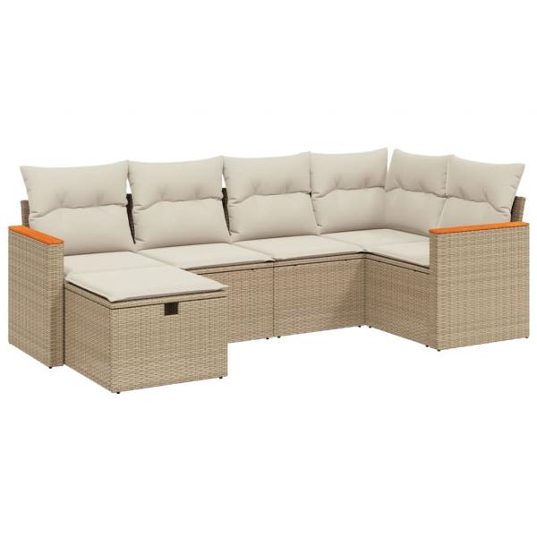 6-tlg. Garten-Sofagarnitur mit Kissen Beige Poly Rattan