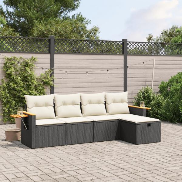 ARDEBO.de - 5-tlg. Garten-Sofagarnitur mit Kissen Schwarz Poly Rattan