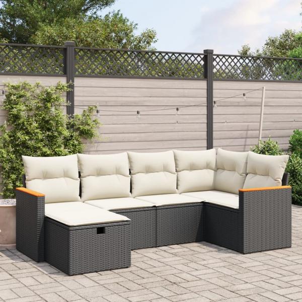 ARDEBO.de - 6-tlg. Garten-Sofagarnitur mit Kissen Schwarz Poly Rattan