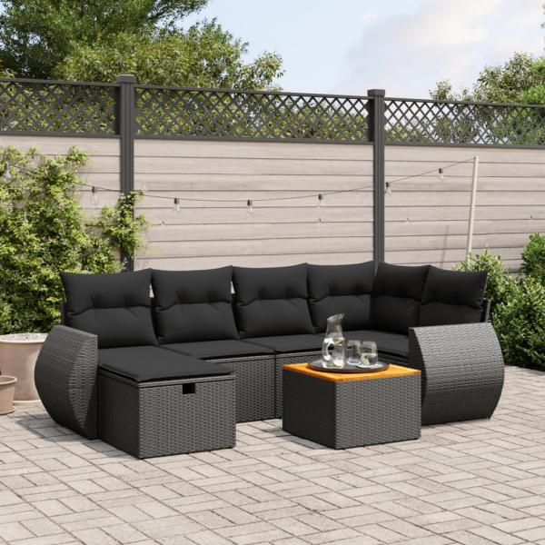 ARDEBO.de - 7-tlg. Garten-Sofagarnitur mit Kissen Schwarz Poly Rattan