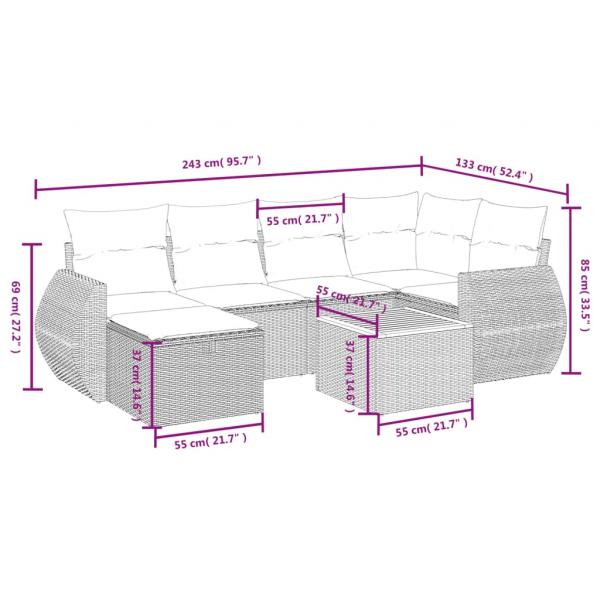 7-tlg. Garten-Sofagarnitur mit Kissen Schwarz Poly Rattan