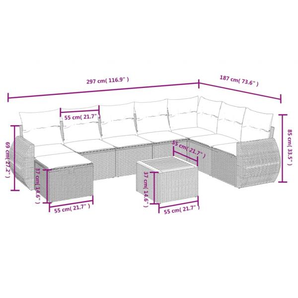 9-tlg. Garten-Sofagarnitur mit Kissen Grau Poly Rattan