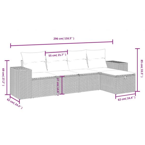 5-tlg. Garten-Sofagarnitur mit Kissen Schwarz Poly Rattan