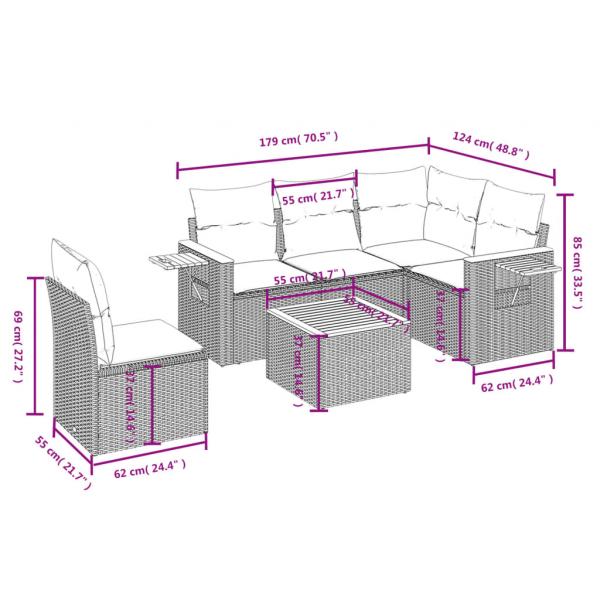 6-tlg. Garten-Sofagarnitur mit Kissen Schwarz Poly Rattan