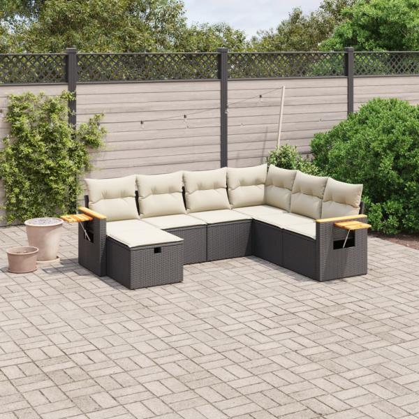 ARDEBO.de - 7-tlg. Garten-Sofagarnitur mit Kissen Schwarz Poly Rattan