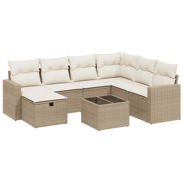 8-tlg. Garten-Sofagarnitur mit Kissen Beige Poly Rattan