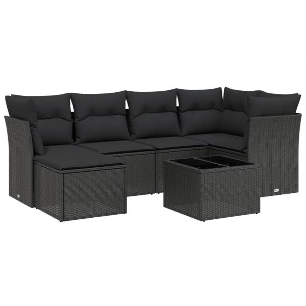 7-tlg. Garten-Sofagarnitur mit Kissen Schwarz Poly Rattan