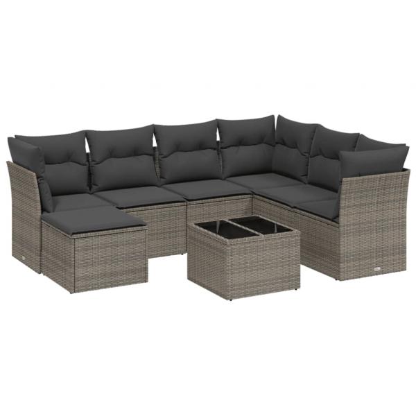 8-tlg. Garten-Sofagarnitur mit Kissen Grau Poly Rattan