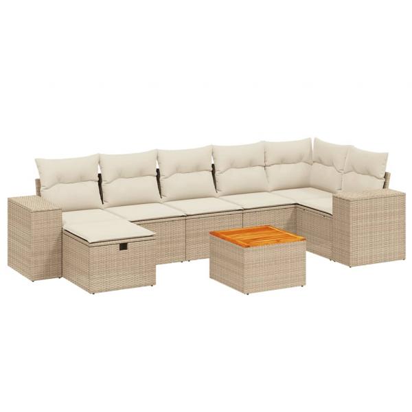 8-tlg. Garten-Sofagarnitur mit Kissen Beige Poly Rattan