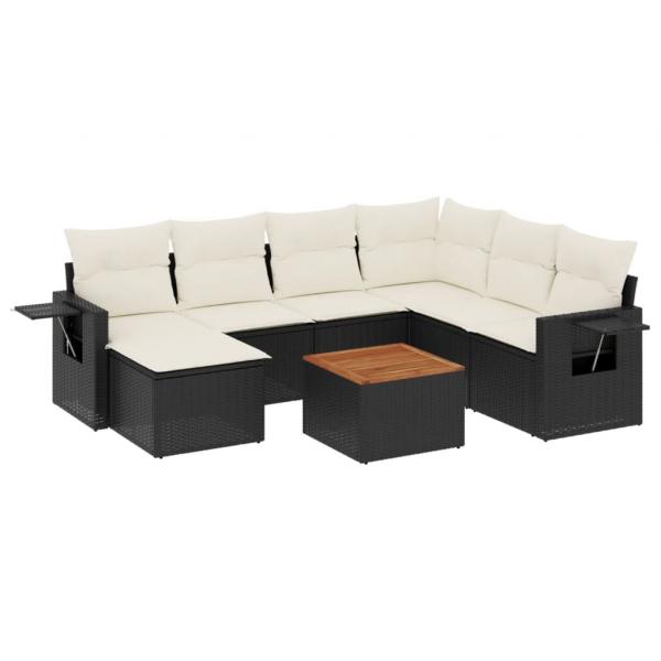 ARDEBO.de - 8-tlg. Garten-Sofagarnitur mit Kissen Schwarz Poly Rattan