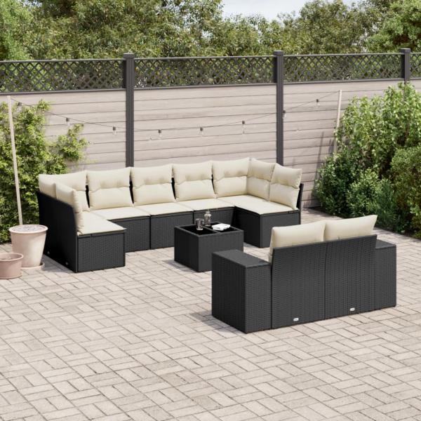 ARDEBO.de - 10-tlg. Garten-Sofagarnitur mit Kissen Schwarz Poly Rattan