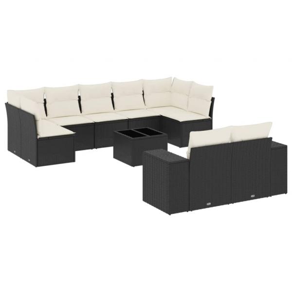 10-tlg. Garten-Sofagarnitur mit Kissen Schwarz Poly Rattan