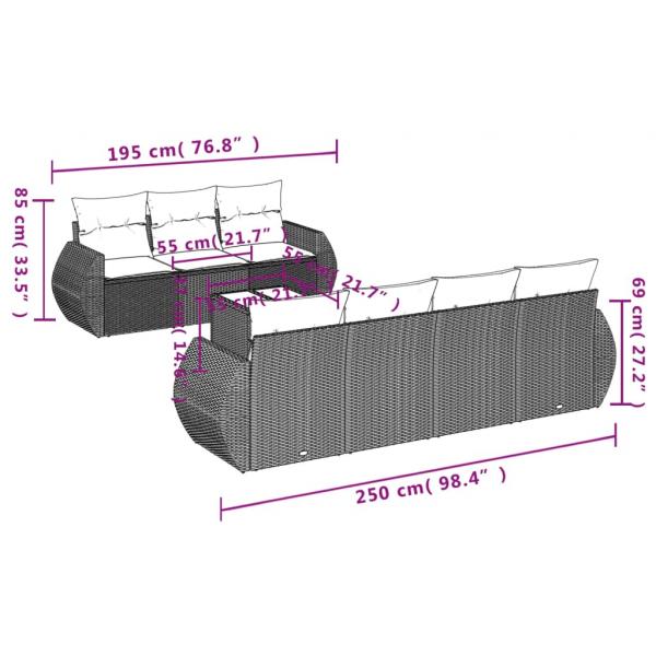 10-tlg. Garten-Sofagarnitur mit Kissen Schwarz Poly Rattan