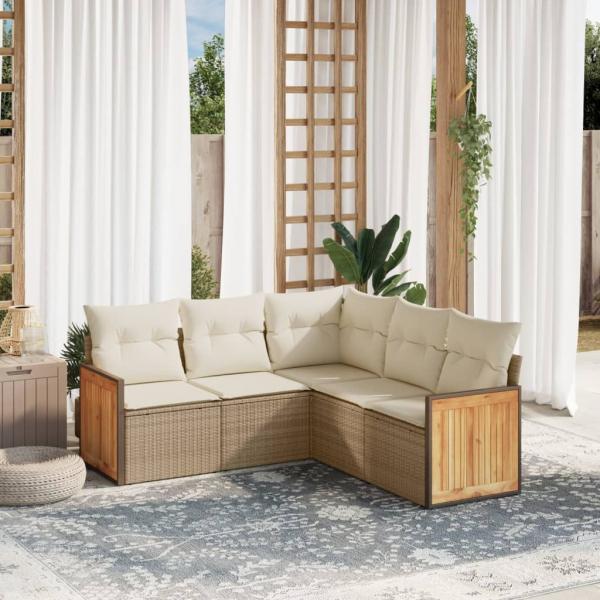 ARDEBO.de - 5-tlg. Garten-Sofagarnitur mit Kissen Beige Poly Rattan