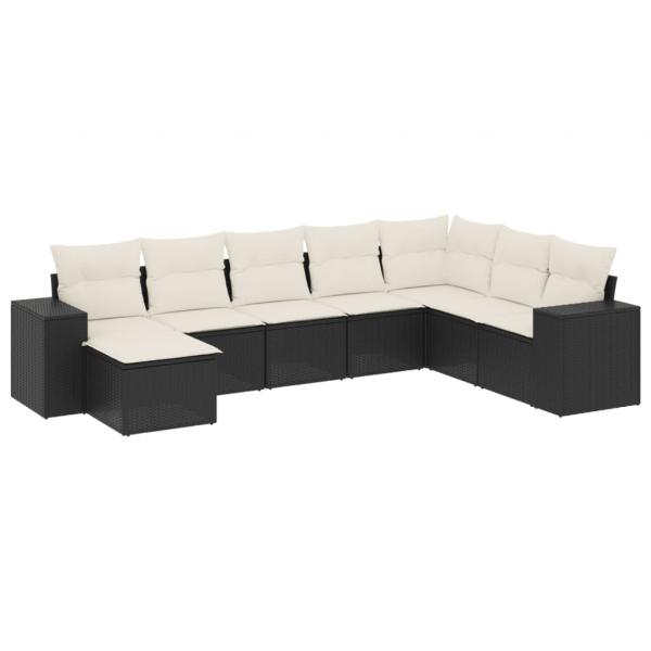 8-tlg. Garten-Sofagarnitur mit Kissen Schwarz Poly Rattan