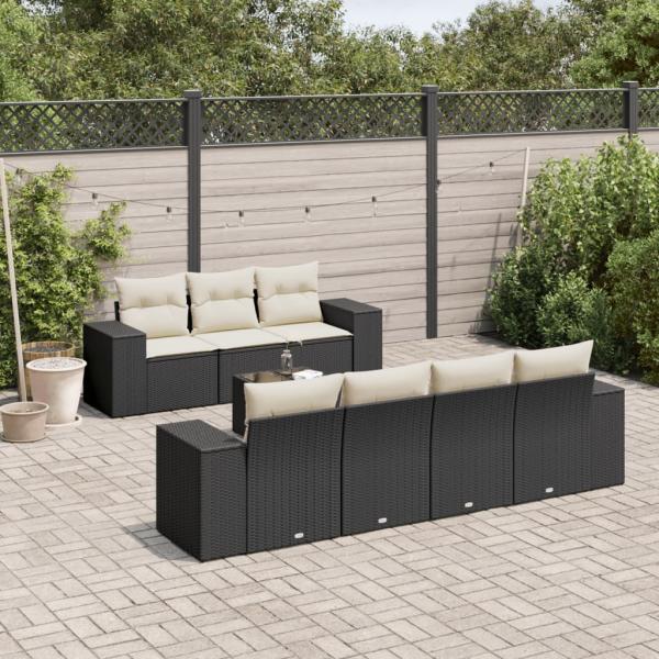 ARDEBO.de - 8-tlg. Garten-Sofagarnitur mit Kissen Schwarz Poly Rattan