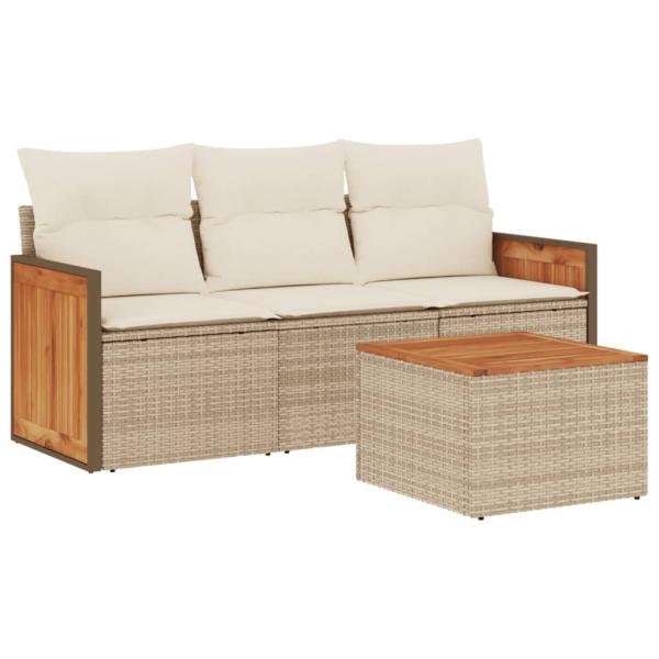 ARDEBO.de - 4-tlg. Garten-Sofagarnitur mit Kissen Beige Poly Rattan