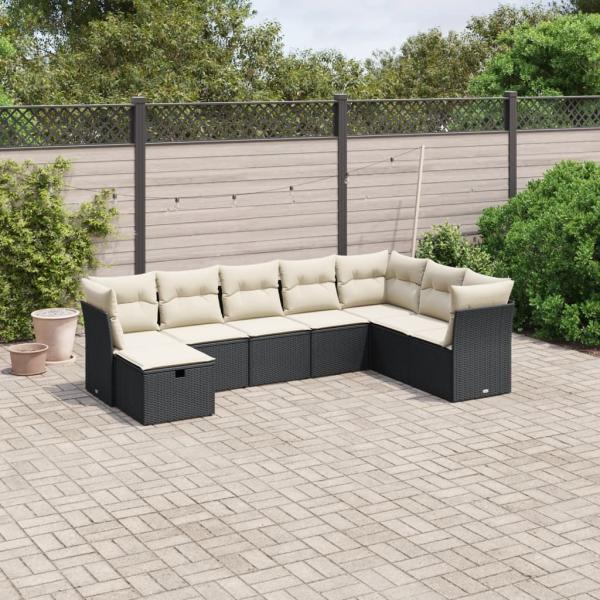 ARDEBO.de - 8-tlg. Garten-Sofagarnitur mit Kissen Schwarz Poly Rattan