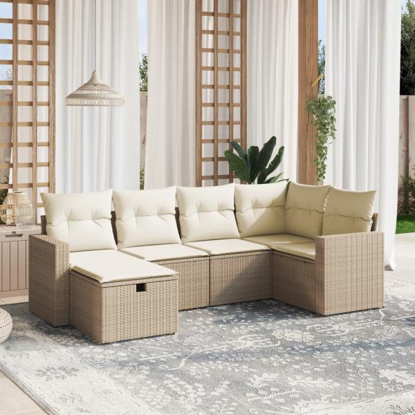 ARDEBO.de - 6-tlg. Garten-Sofagarnitur mit Kissen Beige Poly Rattan