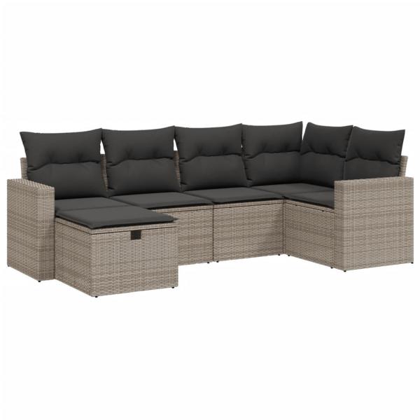 6-tlg. Garten-Sofagarnitur mit Kissen Grau Poly Rattan