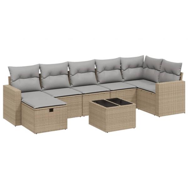 8-tlg. Garten-Sofagarnitur mit Kissen Beige Poly Rattan