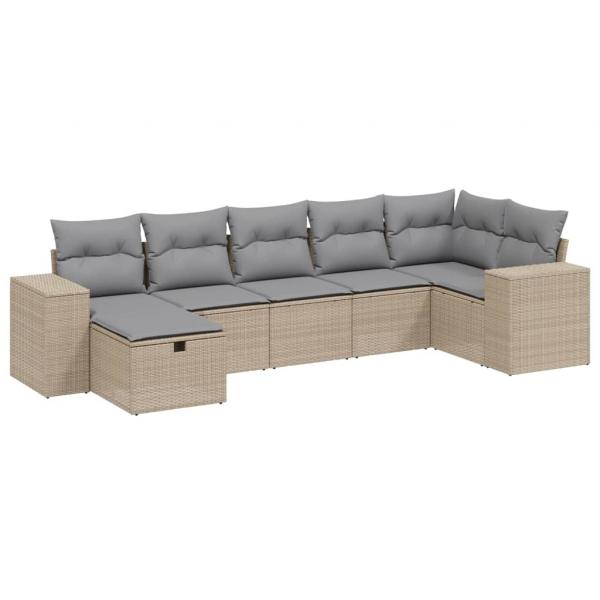 7-tlg. Garten-Sofagarnitur mit Kissen Beige Poly Rattan