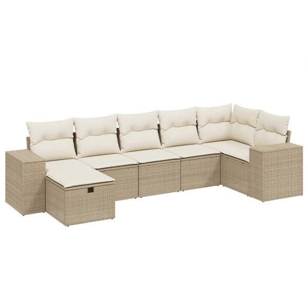 7-tlg. Garten-Sofagarnitur mit Kissen Beige Poly Rattan