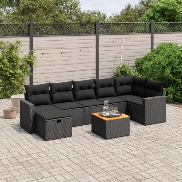 ARDEBO.de - 8-tlg. Garten-Sofagarnitur mit Kissen Schwarz Poly Rattan