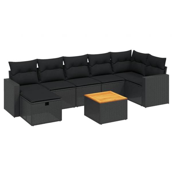 8-tlg. Garten-Sofagarnitur mit Kissen Schwarz Poly Rattan