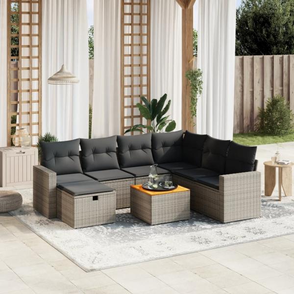 ARDEBO.de - 8-tlg. Garten-Sofagarnitur mit Kissen Grau Poly Rattan