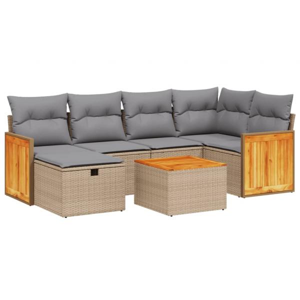 7-tlg. Garten-Sofagarnitur mit Kissen Beige Poly Rattan