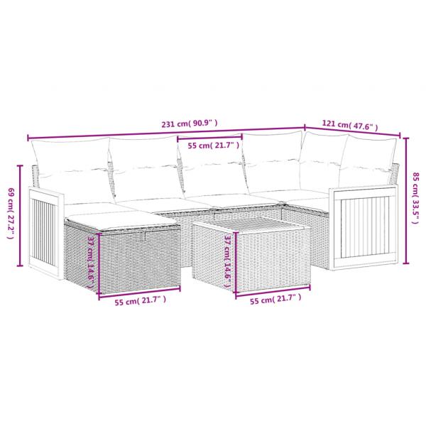 7-tlg. Garten-Sofagarnitur mit Kissen Beige Poly Rattan